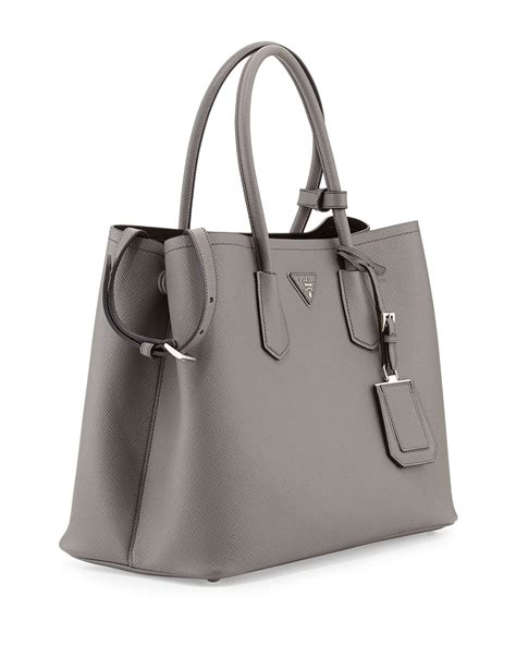 prada saffiano double bag grey